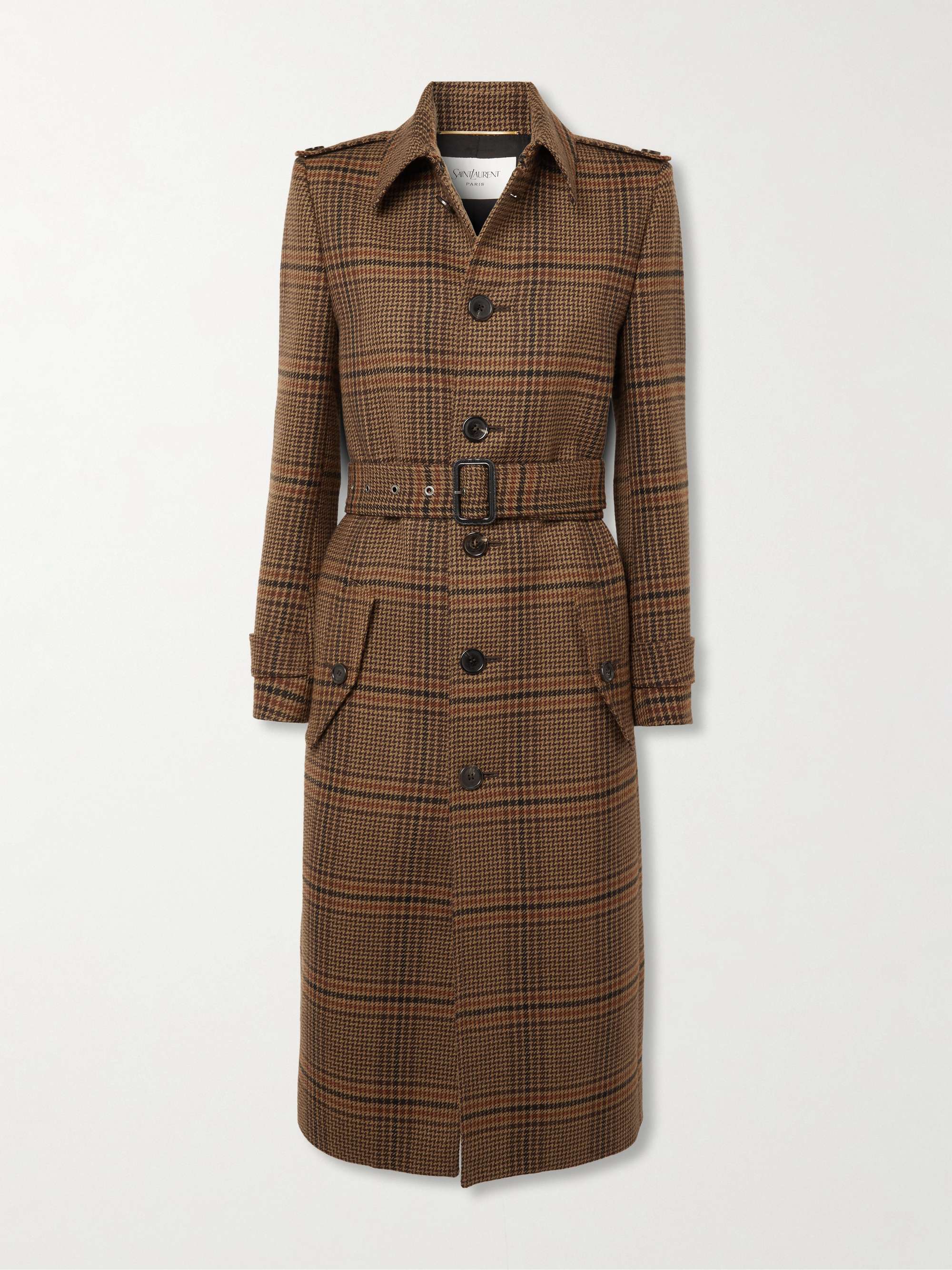 Belted checked wool trench coat view
