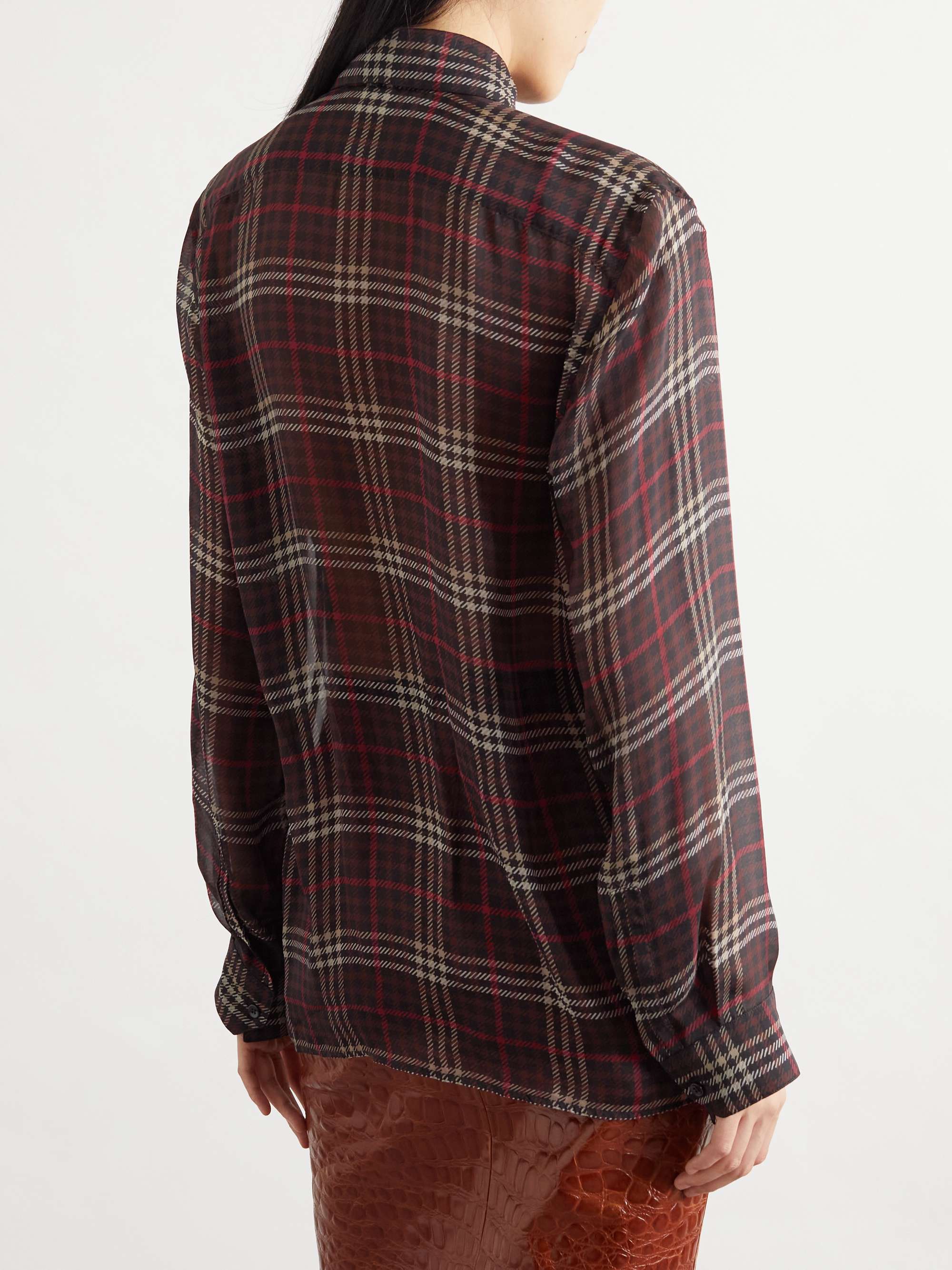 Pussy-bow checked silk-chiffon shirt view