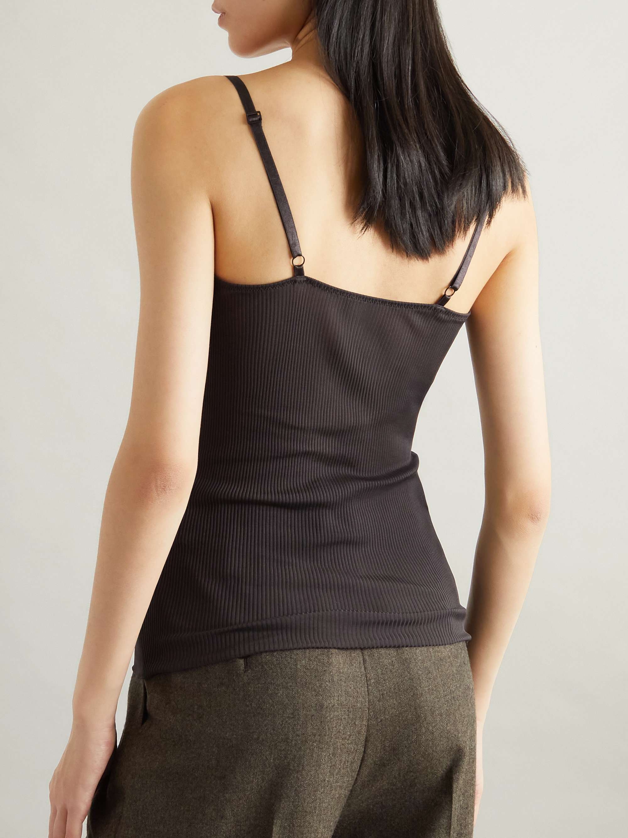Lace-trimmed ribbed silk-jersey camisole view