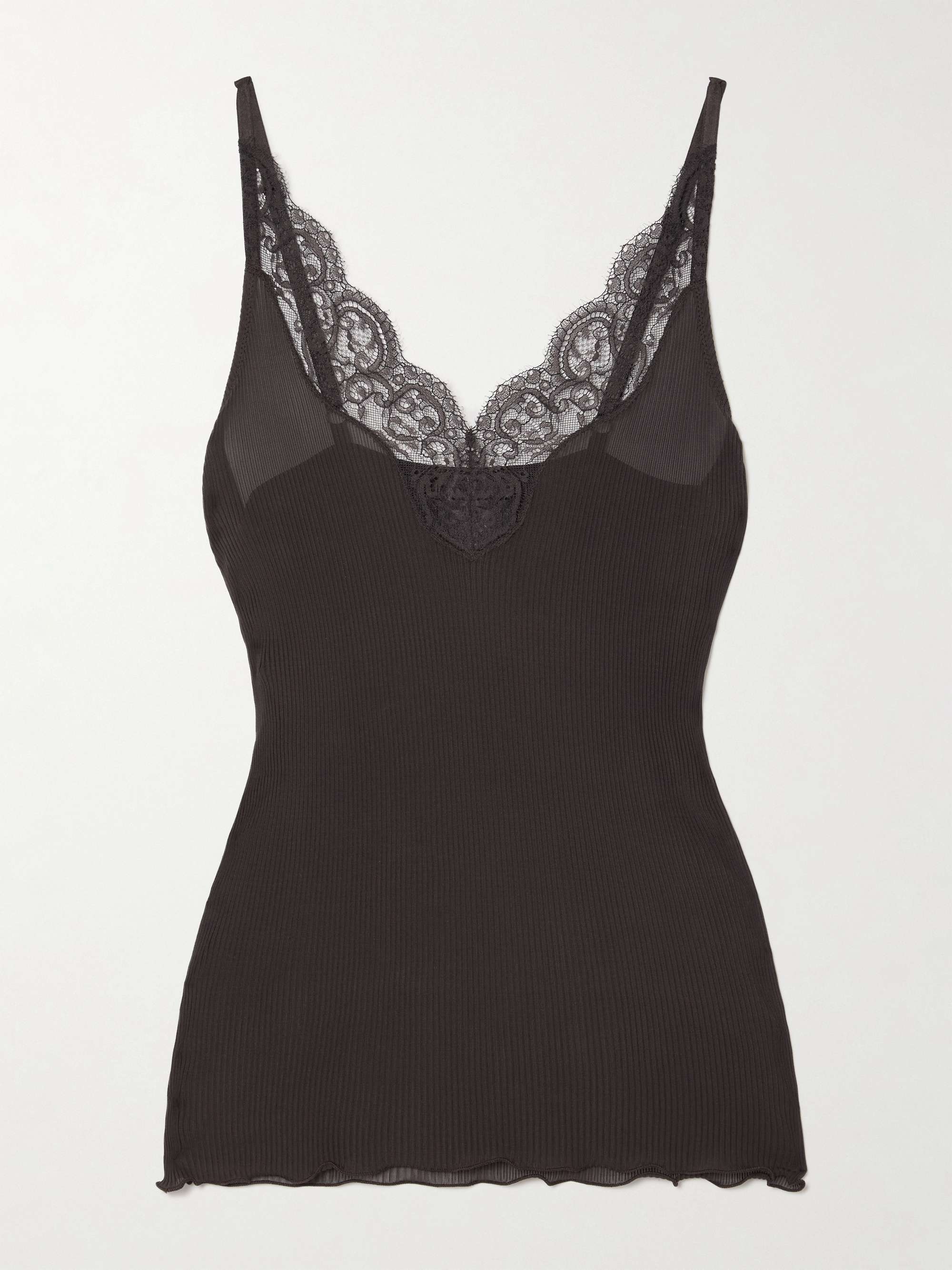 Lace-trimmed ribbed silk-jersey camisole view