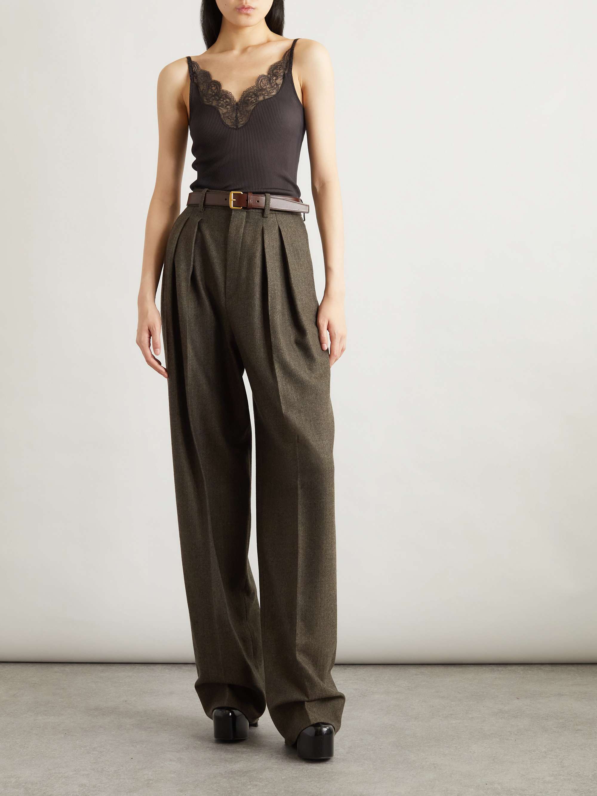 Lace-trimmed ribbed silk-jersey camisole view