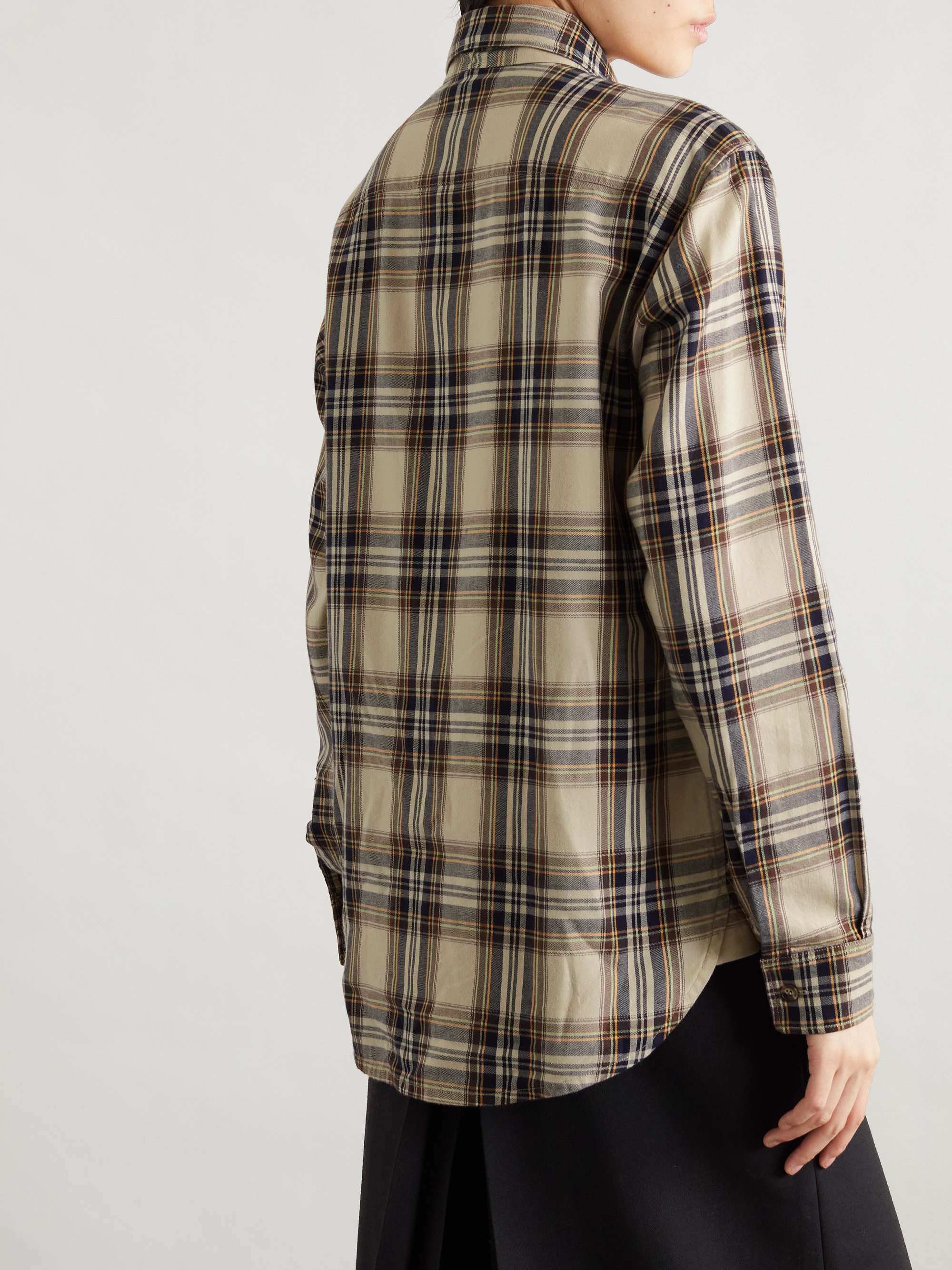Pussy-bow checked cotton-blend shirt view